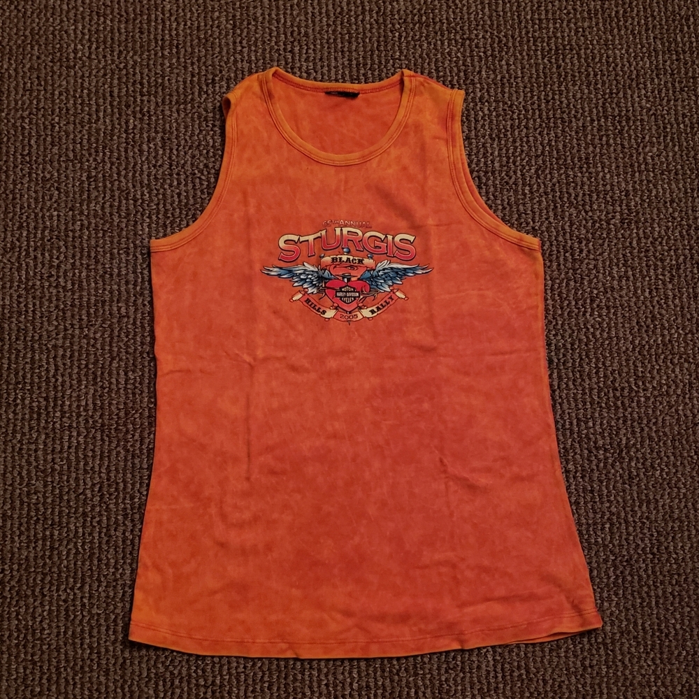 Harley-Davidson Motorcycles Tank Top 65th Annual Sturgis 2005 Orange Tie Dye